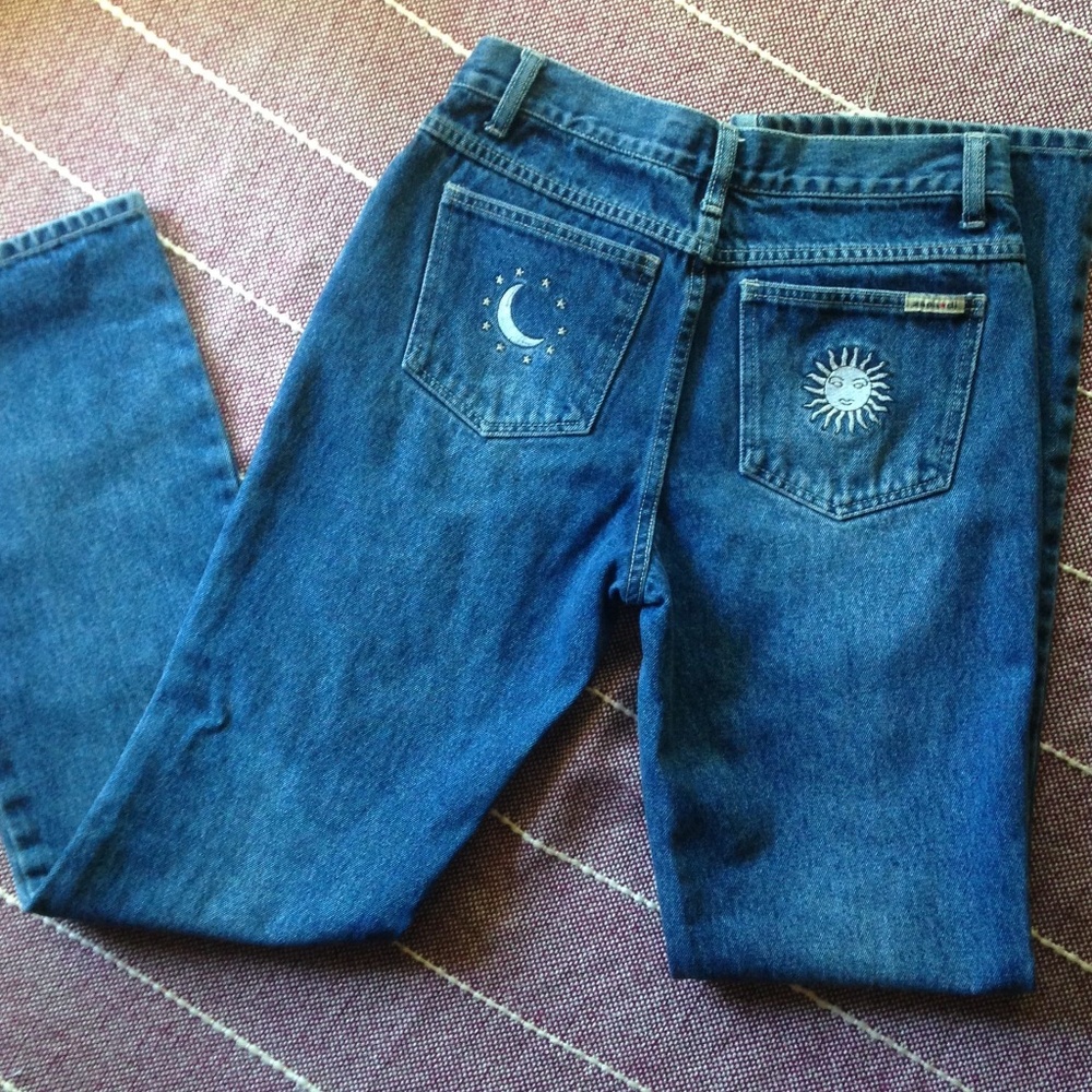 Vintage Sun & Moon Embroidered Flare Jeans Small